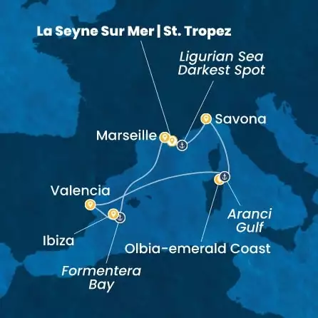 COSTA FASCINOSA - trasa 7 nocy podróż z: TOULON-LA SEYNE SUR MER w dniu 11/09/2027 - France, Italy, Spain, Balearic Islands