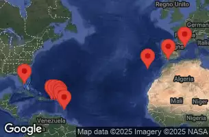 EXPLORA I - trasa 25 nocy podróż z: Barcelona w dniu 27/10/2025 - Spagna, Portogallo, Antigua e Barbuda, Isole Vergini britanniche, Porto Rico, Stati Uniti, Isole Vergini americane, Guadalupa, Barbados, Dominica, Sint Maarten