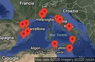 EXPLORA I - trasa 15 nocy podróż z: Barcelona w dniu 03/08/2026 - Spagna, Tunisia, Malta, Italia, Monaco, Francia