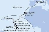 Fort de France,Pointe-a-Pitre,Castries,Bridgetown,Kingstown,Saint George,Fort de France,Pointe-a-Pitre,Philipsburg,St John s,Santa Cruz de Tenerife,Barcelona