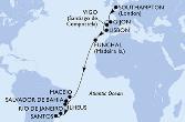 Southampton,Gijon,Vigo,Lisbon,Funchal,Maceio,Salvador,Ilheus,Rio de Janeiro,Santos