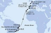 Santos,Rio de Janeiro,Ilheus,Salvador,Maceio,Funchal,Lisbon,Vigo,Gijon,Southampton