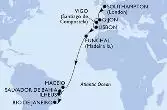Southampton,Gijon,Vigo,Lisbon,Funchal,Maceio,Salvador,Ilheus,Rio de Janeiro
