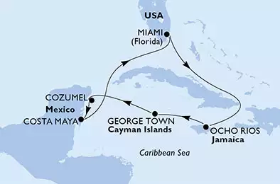 MSC SEASIDE - trasa 7 nocy podróż z: Miami, United States w dniu 26/01/2019 - United States, Jamaica, Cayman Islands, Mexico