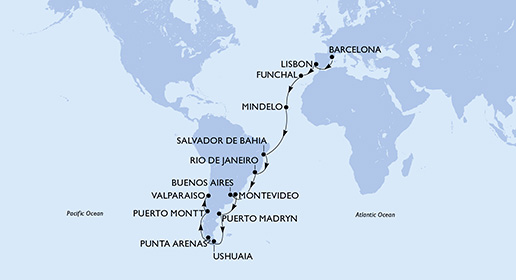 Spain, Portugal, Cape Verde, Brazil, Argentina, Uruguay, Chile