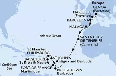 Italy, France, Spain, Barbados, Antigua and Barbuda, St. Maarten, Saint Kitts and Nevis, Martinique