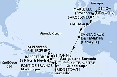 Italy, France, Spain, Barbados, Antigua and Barbuda, St. Maarten, Saint Kitts and Nevis, Martinique, Guadeloupe