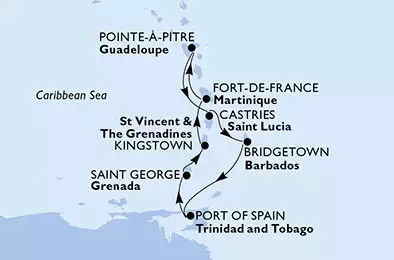 Guadeloupe, Saint Lucia, Barbados, Trinidad and Tobago, Grenada, Saint Vincent & The Grenadines, Martinique