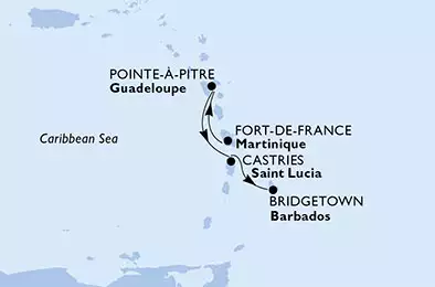 Martinique, Guadeloupe, Saint Lucia, Barbados