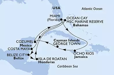 United States, Jamaica, Cayman Islands, Mexico, Bahamas, Belize, Honduras