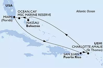 MSC SEASIDE - trasa 7 nocy podróż z: Miami, United States w dniu 30/11/2019 - United States, Puerto Rico, Virgin Islands (U.S.), Bahamas