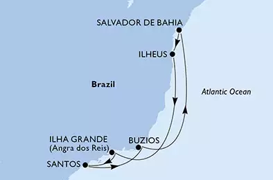 Salvador, Ilheus, Ilha Grande, Santos, Buzios, Salvador