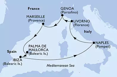 MSC FANTASIA - trasa 7 nocy podróż z: Naples, Italy w dniu 17/10/2019 - Italy, France, Spain