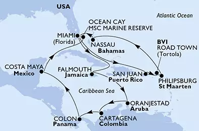 United States, Puerto Rico, Virgin Islands (British), St. Maarten, Bahamas, Jamaica, Aruba, Colombia, Panama, Mexico
