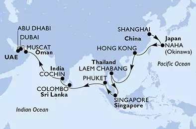 China, Japan, Hong Kong, Thailand, Singapore, Sri Lanka, India, Oman, United Arab Emirates
