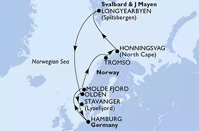 MSC PREZIOSA - trasa 14 nocy podróż z: Hamburg,Germany w dniu 10/07/2020 - Germany, Norway, Svalbard and Jan Mayen Islands