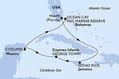 MSC SEASIDE - trasa 7 nocy podróż z: Miami, United States w dniu 07/12/2019 - United States, Jamaica, Cayman Islands, Mexico, Bahamas