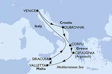MSC LIRICA - trasa 7 nocy podróż z: Venice, Italy w dniu 29/06/2020 - Italy, Croatia, Greece, Malta