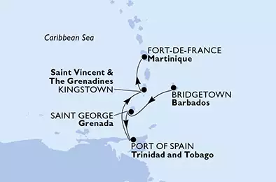 Barbados, Grenada, Trinidad and Tobago, Saint Vincent & The Grenadines, Martinique