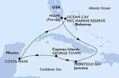 MSC ARMONIA - trasa 7 nocy podróż z: Miami, United States w dniu 23/03/2020 - Miami,Montego Bay,George Town,Costa Maya,Ocean Cay,Miami
