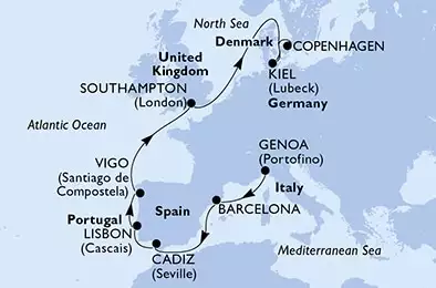 Italy, Spain, Portugal, United Kingdom, Germany, Denmark