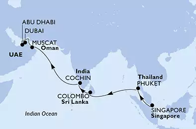 Singapore, Thailand, Sri Lanka, India, Oman, United Arab Emirates