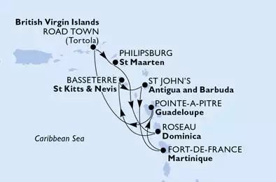 Martinique, Guadeloupe, Virgin Islands (British), Netherlands Antilles, Dominica, Saint Kitts and Nevis, Antigua and Barbuda