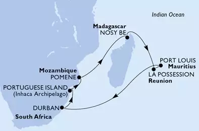 South Africa, Mozambique, Madagascar, Reunion, Mauritius