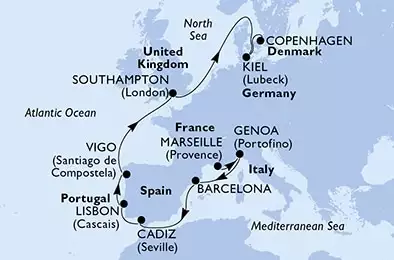 France, Italy, Spain, Portugal, United Kingdom, Germany, Denmark