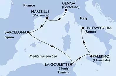 Italy, France, Spain, Tunisia