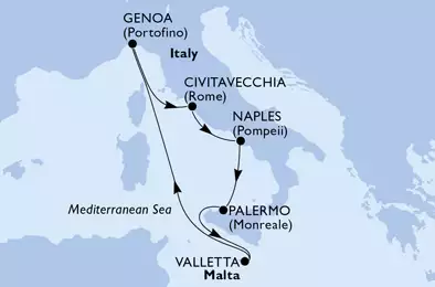 Civitavecchia,Naples,Palermo,Valletta,Genoa,Civitavecchia