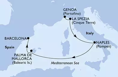 Genoa,La Spezia,Naples,Palma de Mallorca,Barcelona