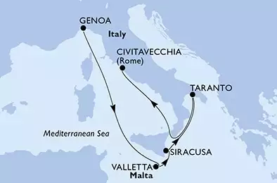 Genoa,Valletta,Siracusa,Taranto,Civitavecchia