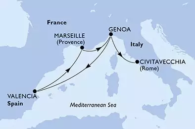 Genoa,Valencia,Marseille,Genoa,Civitavecchia