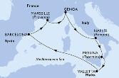 Naples,Messina,Valletta,Barcelona,Marseille,Genoa,Naples