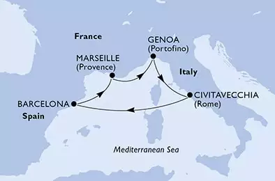 Marseille,Genoa,Civitavecchia,Barcelona,Marseille