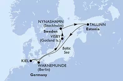 Warnemunde,Kiel,Visby,Nynashamn,Tallinn,Warnemunde