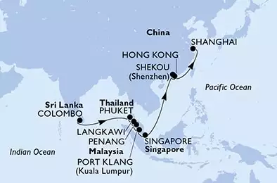 Colombo,Phuket,Langkawi,Penang,Port Klang,Singapore,Singapore,Shekou,Shekou,Hong Kong,Shanghai