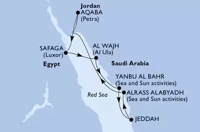 Jeddah,Ar Ras al Abyad ,Aqaba,Safaga,Al Wajh,Yanbu al Bahr,Jeddah