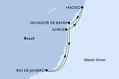 Rio de Janeiro,Ilheus,Maceio,Salvador,Rio de Janeiro