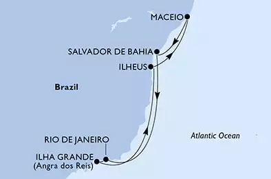 Rio de Janeiro,Ilha Grande,Ilheus,Maceio,Salvador,Rio de Janeiro