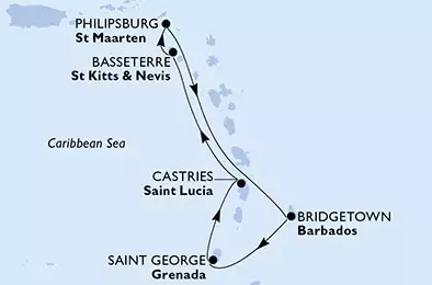 Bridgetown,Saint George,Castries,Basseterre,Philipsburg,Bridgetown