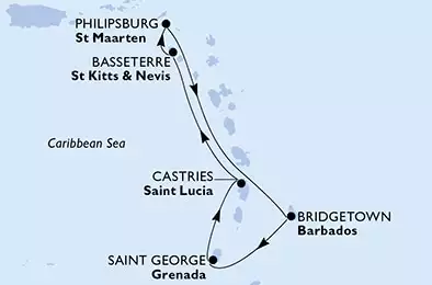 MSC SEAVIEW - trasa 7 nocy podróż z: Bridgetown, Barbados w dniu 04/01/2022 - Bridgetown,Saint George,Castries,Basseterre,Philipsburg,Bridgetown