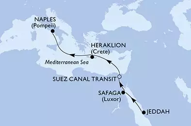 Jeddah,Safaga,Suez Canal South,Suez Canal North,Heraklion,Naples