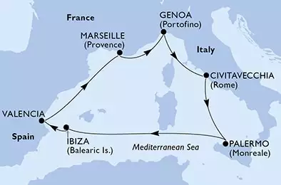 Marseille,Genoa,Civitavecchia,Palermo,Ibiza,Valencia,Marseille