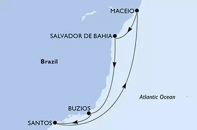 MSC SEASHORE - trasa 7 nocy podróż z: Santos, Brazil w dniu 23/12/2022 - Santos,Maceio,Salvador,Buzios,Santos