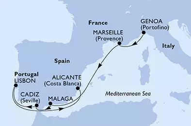 Genoa,Marseille,Malaga,Cadiz,Lisbon,Alicante