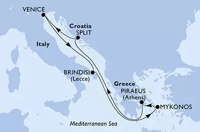 MSC ARMONIA - trasa 7 nocy podróż z: Split, Croatia w dniu 15/10/2022 - Split,Venice,Brindisi,Mykonos,Piraeus,Split