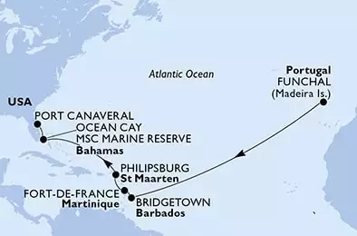 Funchal,Bridgetown,Fort de France,Philipsburg,Ocean Cay,Port Canaveral