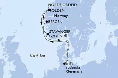 Kiel,Bergen,Nordfjordeid,Olden,Stavanger,Kiel
